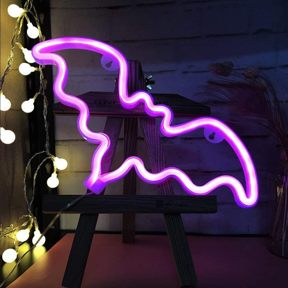 Neon- Zeichen Fledermaus Geformt Zauberstab Dekorative LDE Nacht Licht Batterie & USB Betrieben für freundlicher Geburtstag Zimmer Dekor Party Dekoration christm