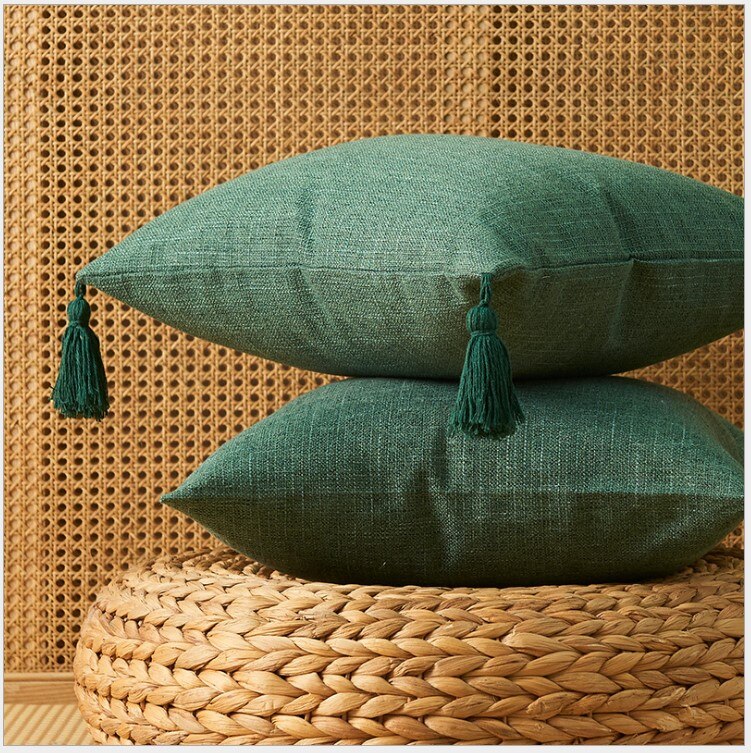 Massivt almindeligt bomulds pudebetræk med kvaster gul beige boligindretning pudebetræk 45 x 45cm pudebetræk sofa pudepude