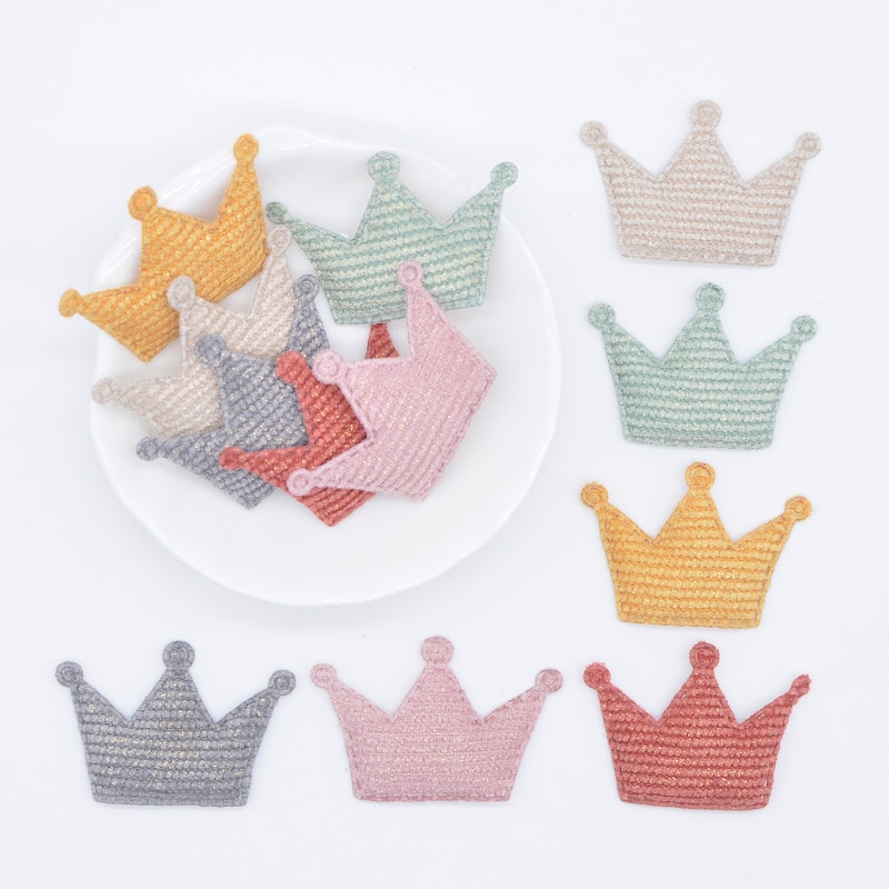 50 stk 42*28mm polstret glitter stof krone applikation til diy hat handsker tøj leggings stof syning hovedbeklædning dekor patches  l78