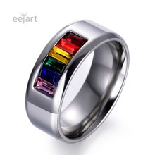 Style Crystal Ring Rvs Mode Vrouwelijke Regenboog Kleur Steen Ring