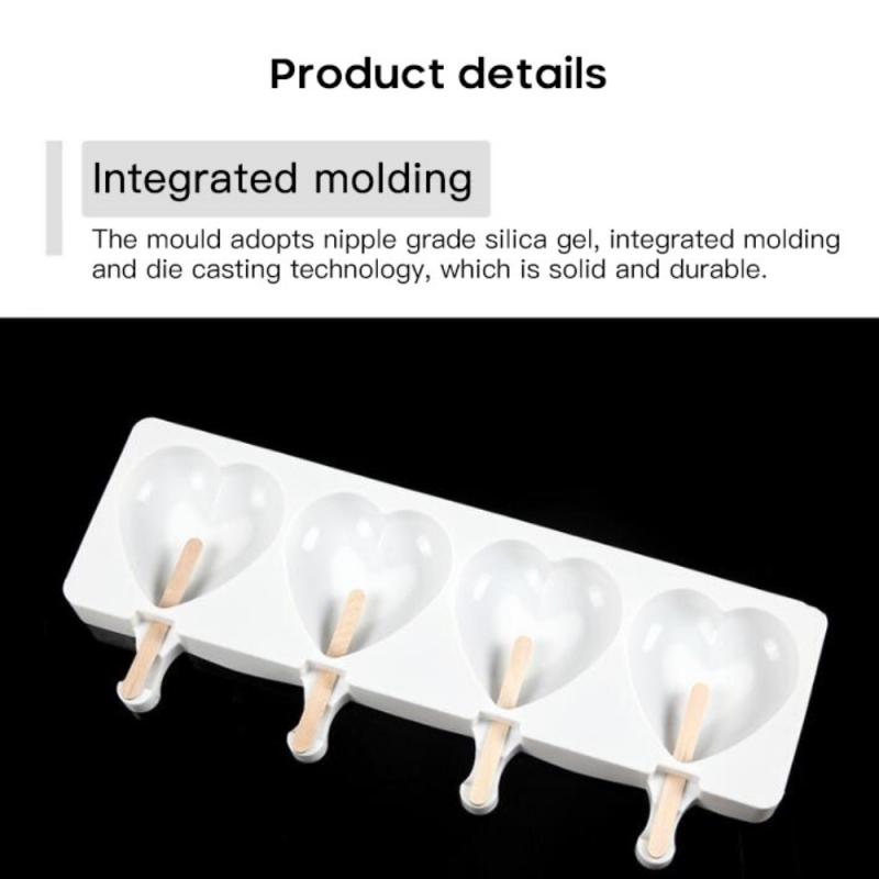 4 Hole Heart Shape Ice Cream Molds Love Heart Large Size Silicone Mold Uice Popsicle Ice Cream Frozen Mold Summer Kitchen DIY