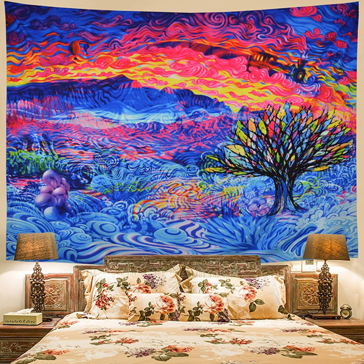 Psychedelic Tapestry Trippy Art Silk Fabric Poster Print Abstract Pictures for Living Room Bed Room Wall Picture Home Decor: 7