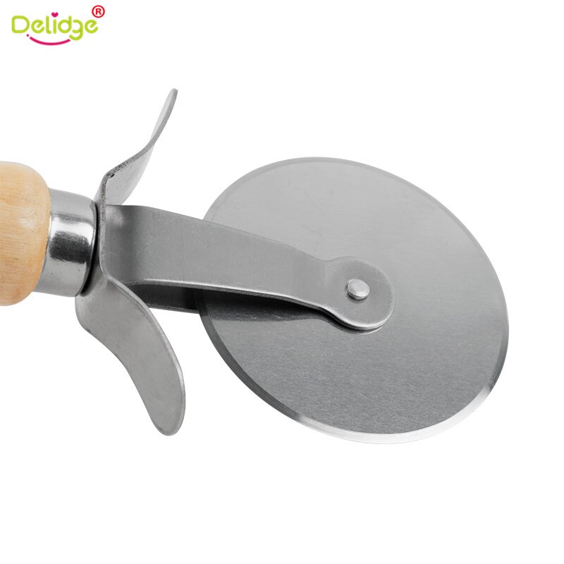 Round Pizza Cutter Stainless Steel With Wooden Handle Pizza Knife Cutter Pastry Pasta Dough Kitchen Baking Tools