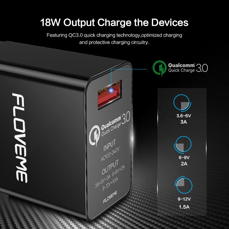Floveme 18W Quick Charge 3.0 Usb Lader & Qc 2.0 Muur Telefoon Oplader Voor Iphone Samsung S8 S9 Xiao mi Mi 8 Snelle Oplader Voor Telefoon