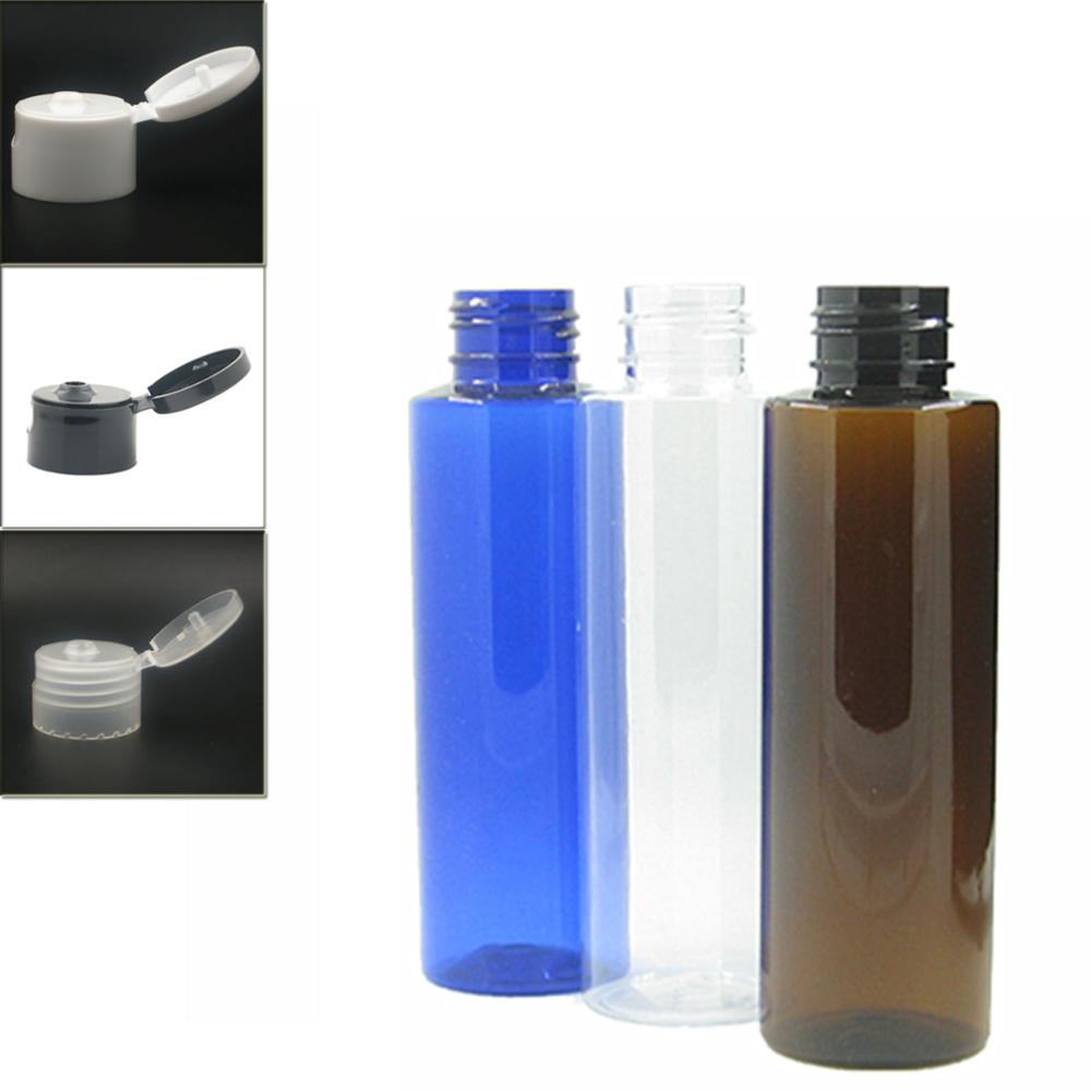 100ml lege, doorzichtige/blauwe/amberkleurige plastic flessen met een pet-dop en een witte/zwarte/transparante flipdop  x5