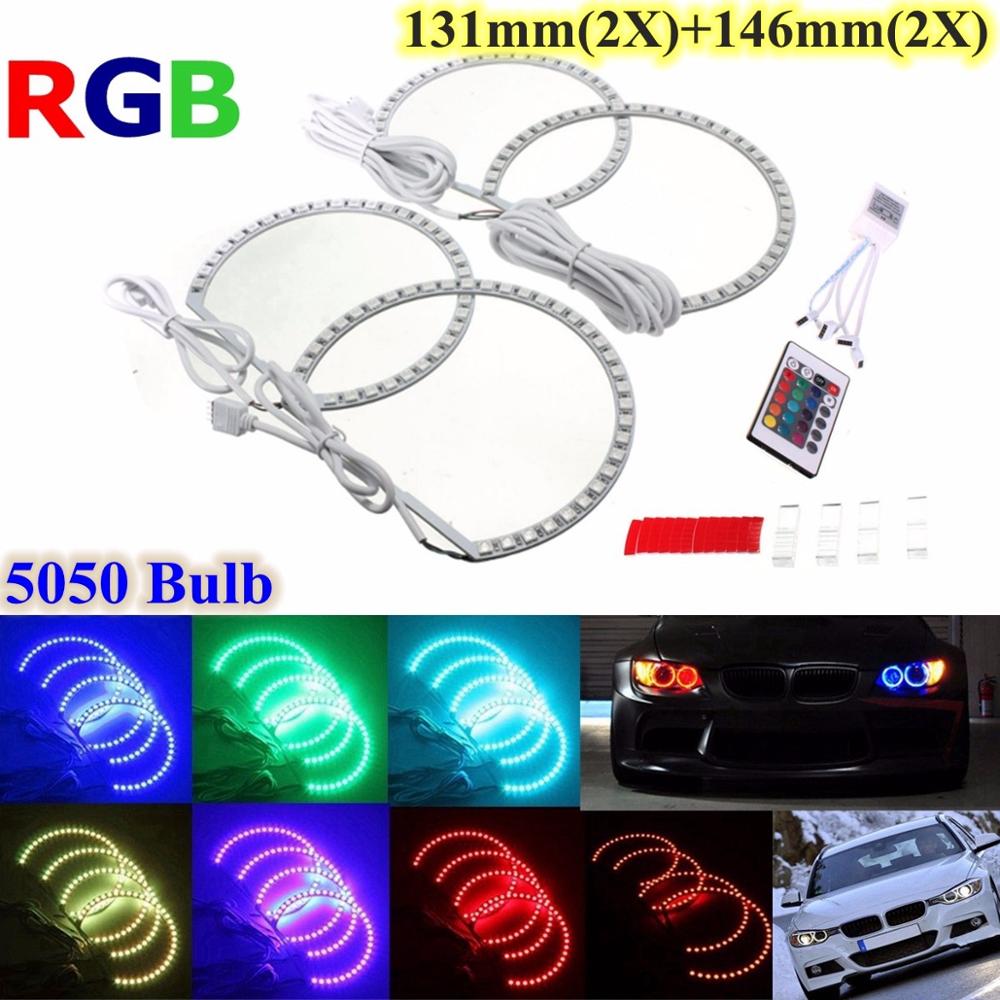 Headlight Multi-color RGB LED Angel Eyes Halo Ring Eye Light Remote Control for BMW E46 E90 E91 2PCS 131mm 2PCS 146mm