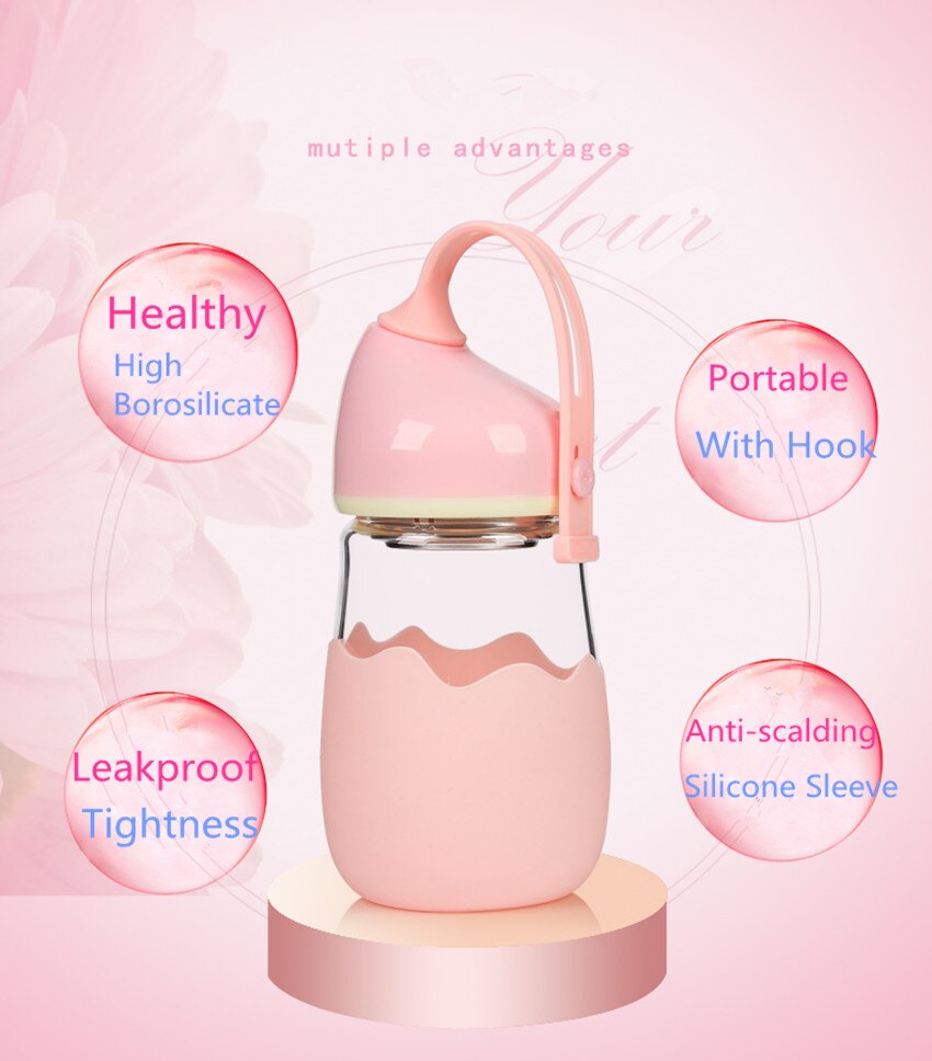 280 ML Cartoon Leuke Meisje Water Fles Met Touw Draagbare Outdoor Vrouwen Glas Drinken Flessen Isolatie Cover