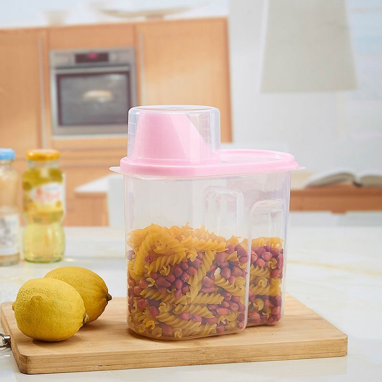 1.9L Transparent Nut Container With Pour Lid Kitchen Cereals Storage Bottle Rice Beans Jar Dried Grains Tank Plastic Food Box: pink