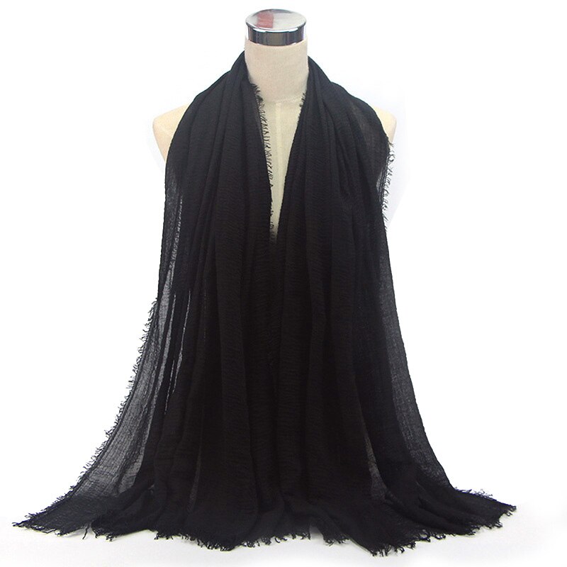 Klassisk premium viskos maxi crinkle moln hijab scarf sjal mjuk islam muslim & retail halsdukar: Svart