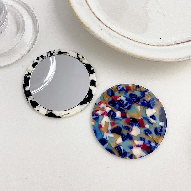 Miroir géométrique rétro en plaque d&#39;acide acétique, coréenne, petit miroir rond Portable, maquillage quotidien, petit miroir Portable