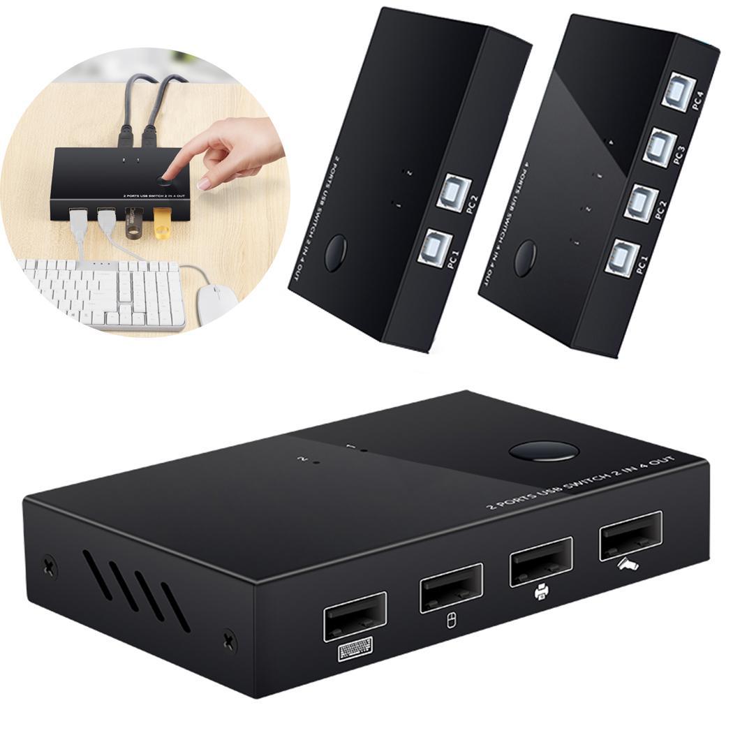 Switch USB Printer Sharing Device Four-in-Four-out Machine 4 Mouse support 1080P and Keyboard Black USB Sharer