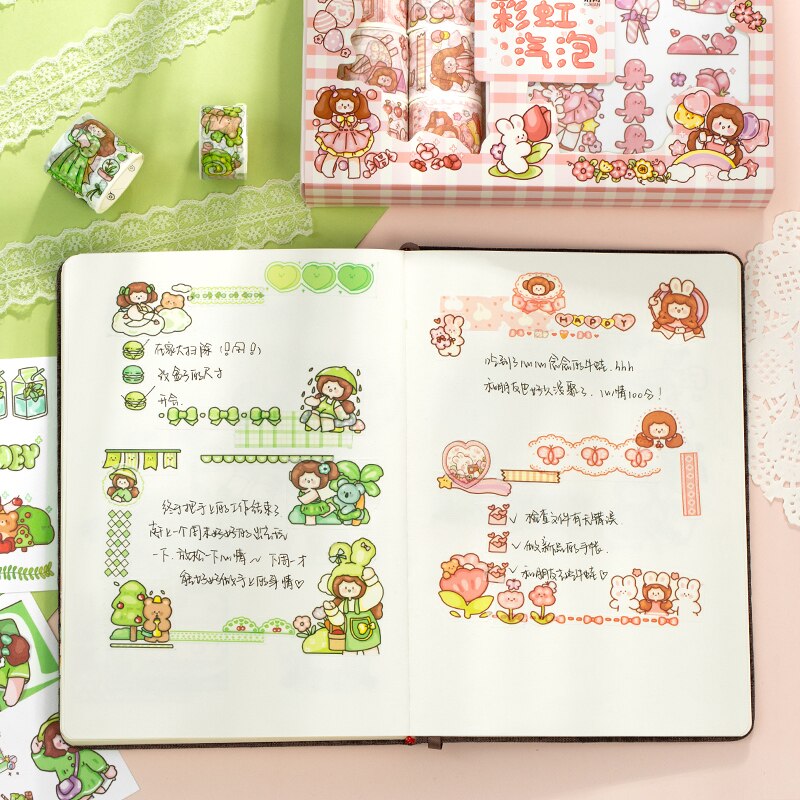 Cinta adhesiva decorativa para álbum de recortes, conjunto de cintas Washi de la serie de cuaderno, para manualidades, 20 unids/caja