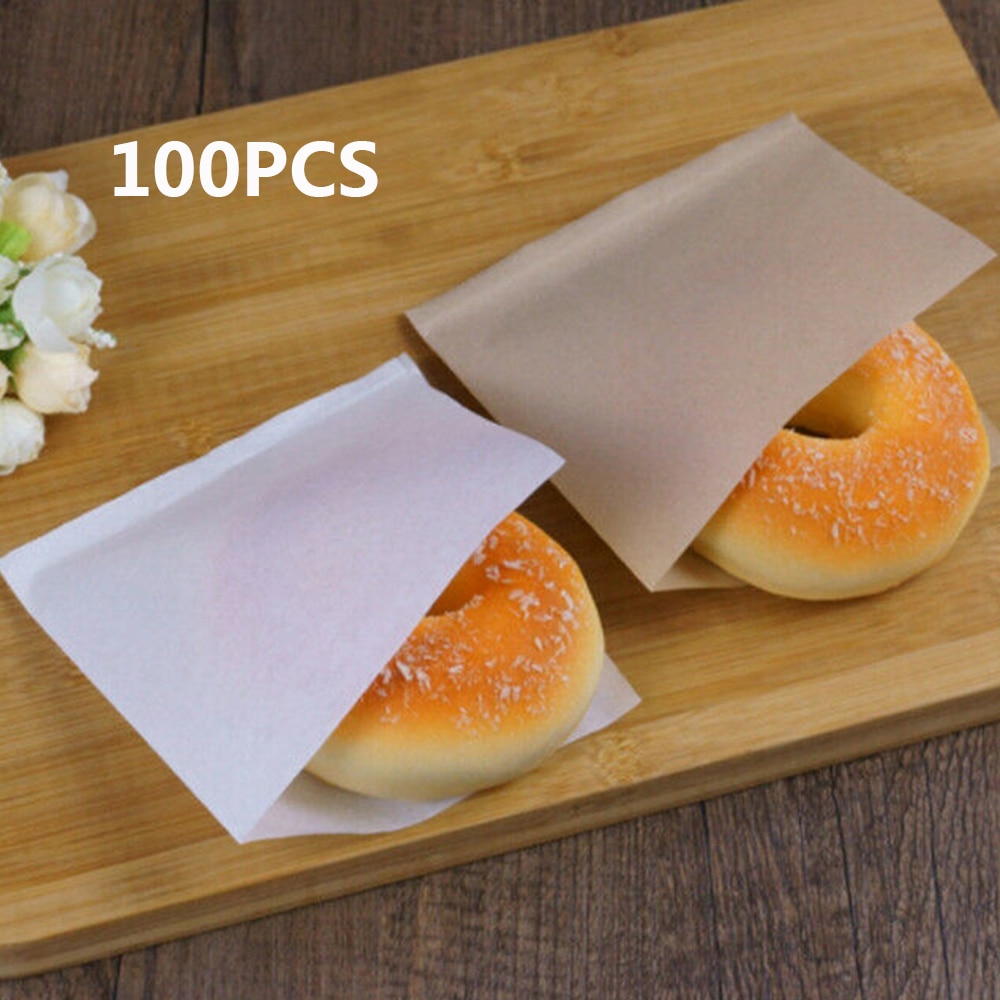 100pcs 12x12cm Sandwich Donut Bread Bag Oil-proof Biscuits Kraft Paper Bags Baking Paper Food Packaging Bags Bakery Food Packing