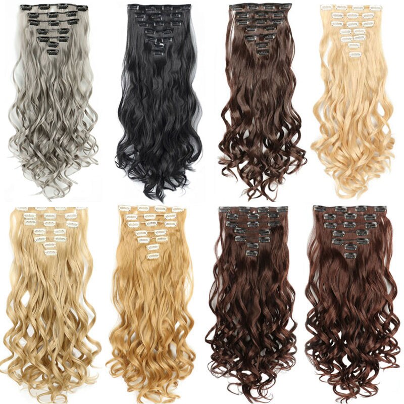 16 Clips In Hair Extension Body Wave 22"Invisible hair extension clip For Women Synthetic Hair Extensions Brown black Gold Color
