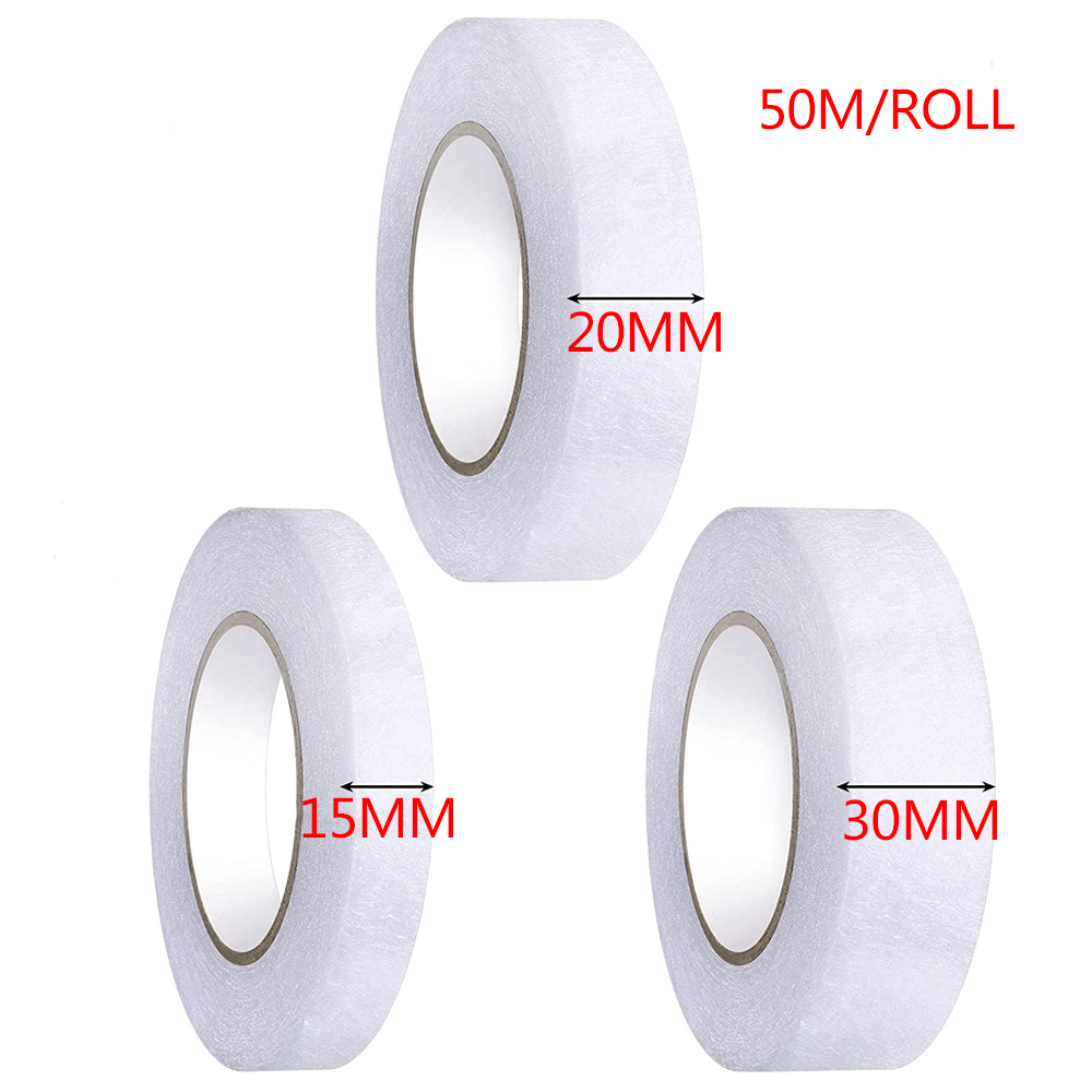 Cinta de fusión de tela de doble cara de 50M, dobladillo sin coser, cinta adhesiva de planchado para pantalones, vestidos, accesorios de ropa