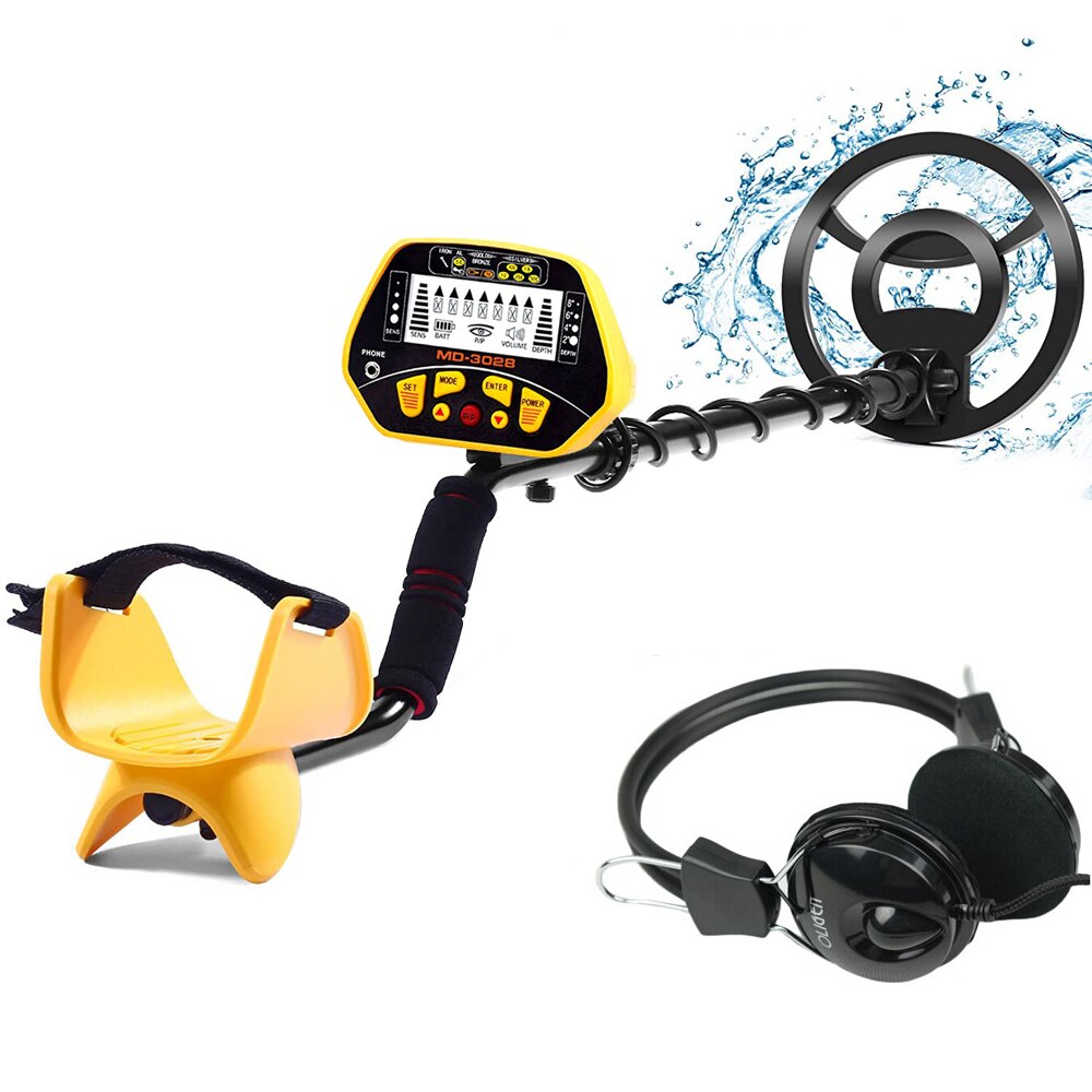 MD-3028 Detector de metales de alta precisión para adultos y niños, pantalla LCD con bobina de búsqueda impermeable de 8,5 ", función de Pinpoint y modo de disco: MD3028Y plus headset