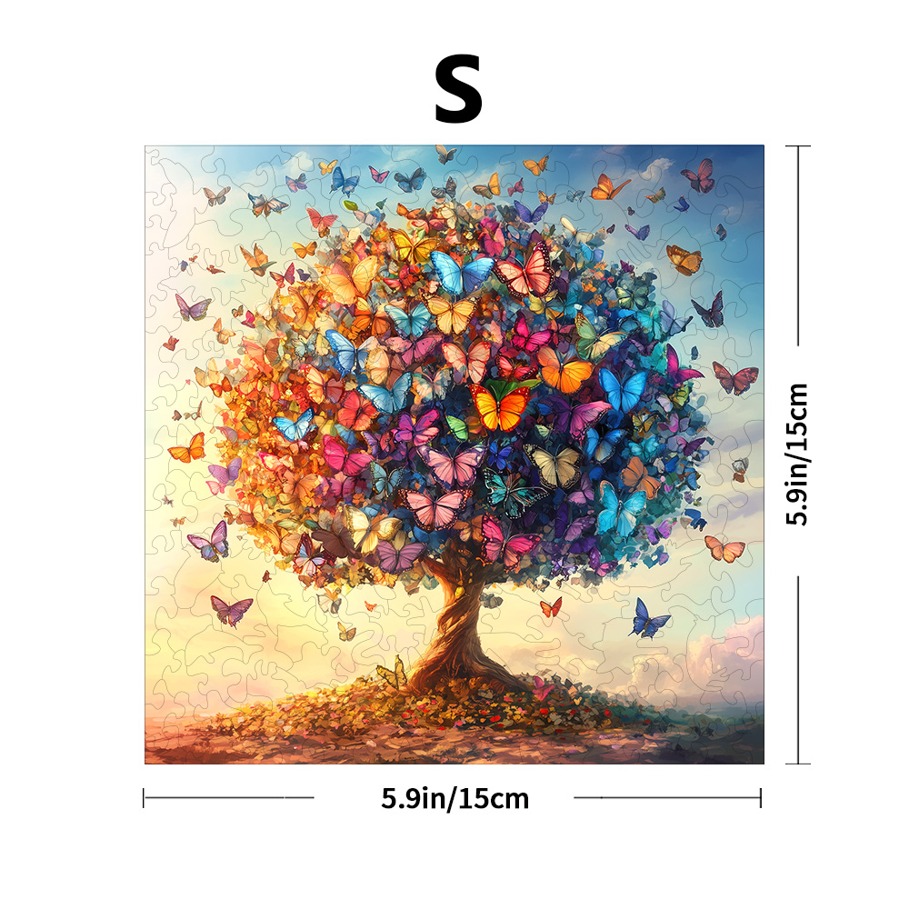 Colorful Butterfly Tree Adult Puzzle | Tree of Life with Butterfly– Unique Spring Flower Art Theme for Stunning Home: WHITE
