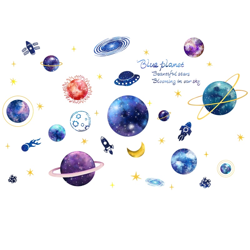 Outer Space Planets Wall Stickers DIY Wolf Animals Wall Decals for Kids Rooms Baby Bedroom Children Nursery Home Decoration