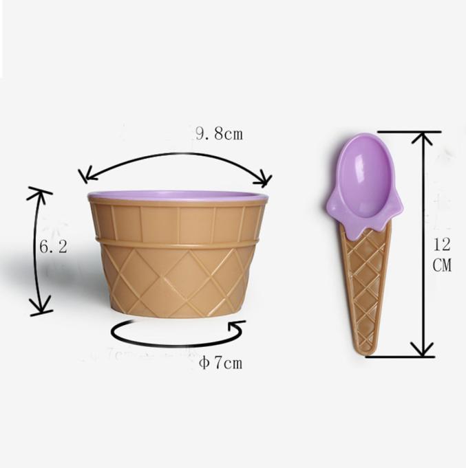 Kids Plastic Ice Cream Bowls Spoons Set Ice Cream Cup Couples Bowl Dessert Tools Kitchen Accessories