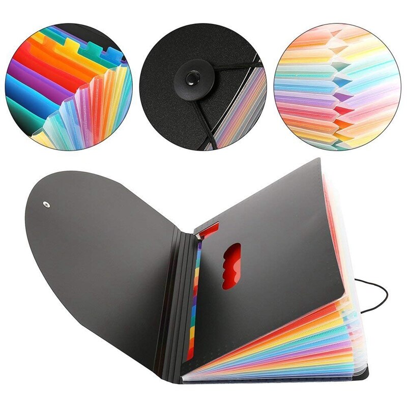 13 Pockets Expanding Files Folder A4 Expandable Portable File organizerMulticolour Stand Plastic Business File Organizer Box