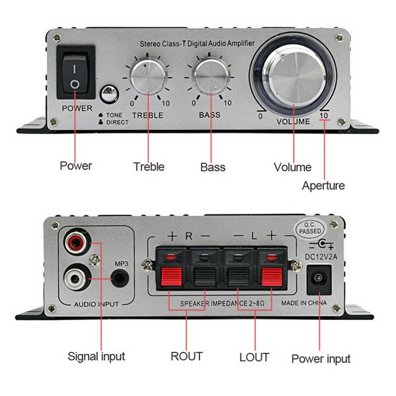 2ch Output Power Amplifier 20W RMS X2 Hi-Fi Mini Digital Car Amplifier Power Stereo Amplifier