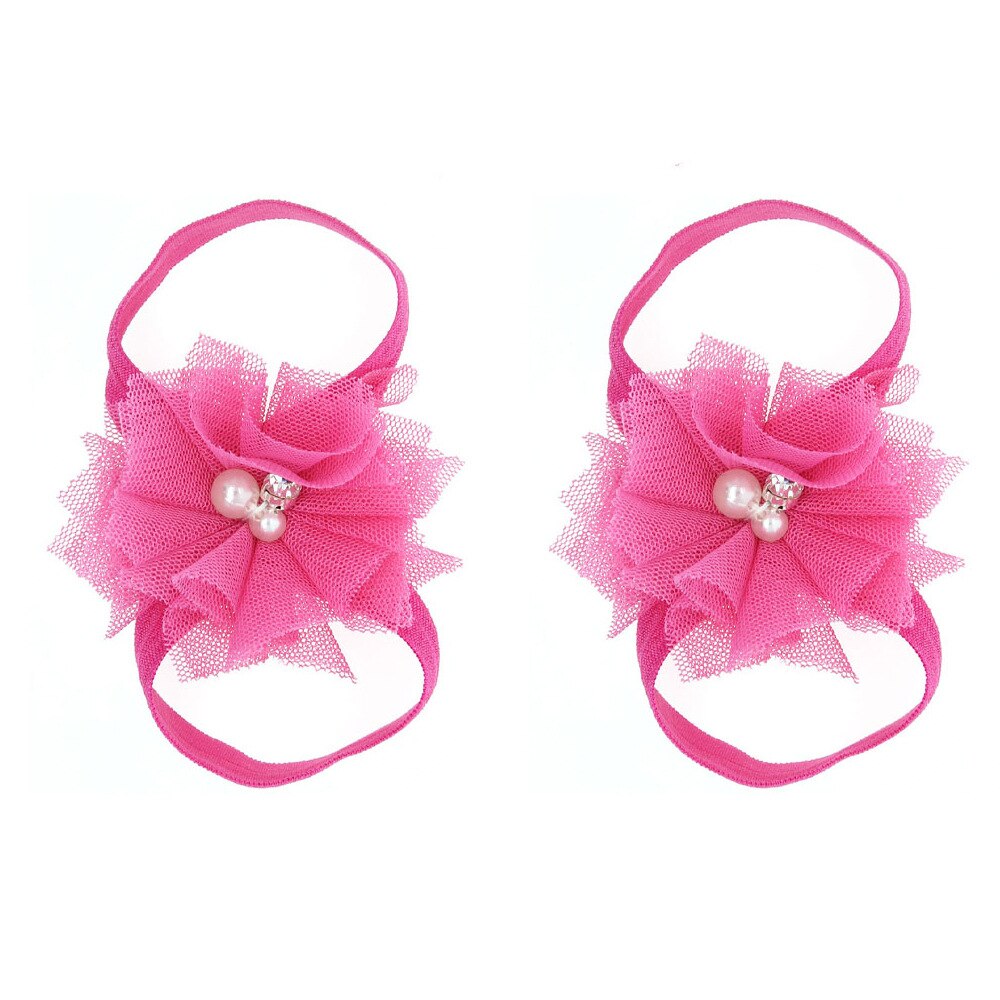 2PCS Baby foot Flower Headband Baby Girls Barefoot Sandals Hair Foot Accessories Elastic Foot Decoration Kids: 11