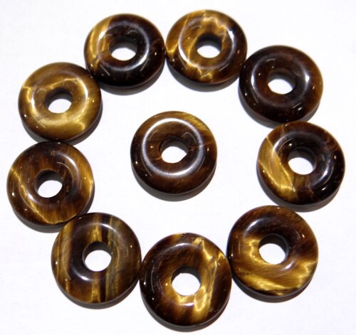 35mm natural stone Turquoises Quartz crystal tiger eye donut charm pendant for diy jewelry making Necklace Accessories12pcs