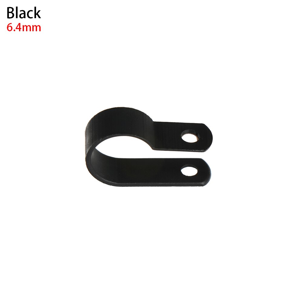 100 stk/parti plastik p-clips sorte slangefastgørelser kabel holdbare r-type nylon kabel klemme montering fix hardware elektriske fittings: 6.4mm sorte