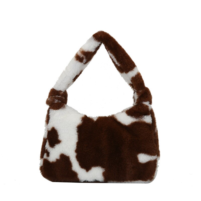 årgang leopardmønster kvinner underarmsveske fuskepels damer hobos små skuldervesker plysj kvinnelige vesker: Cowa