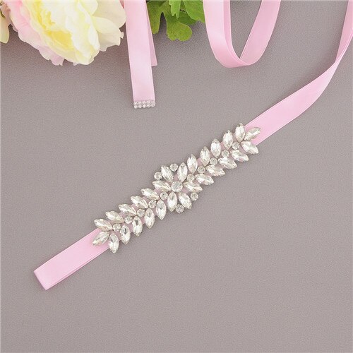 ZMS69 Luxe Bruiloft Riemen Bruids Kralen Riem Strass Sash Trouwjurk Bruid Accessoires Zilveren Diamant Bruidsmeisje Riemen: pink