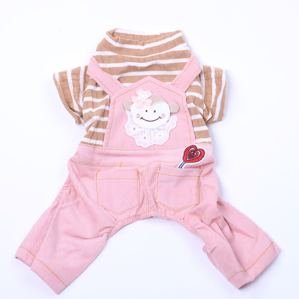 Mono a rayas para perro y mascota, vestido con de mono, cachorro de gato para peleles, pantalones de camisa, ropa Apperal para Primavera/otoño: Pink / XL