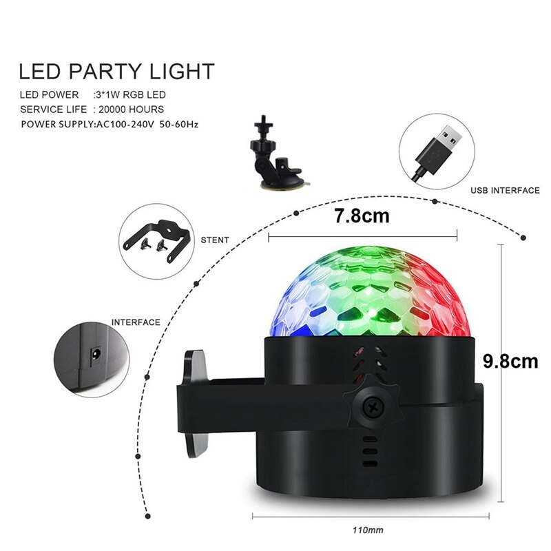 3w rgb discoballen, feestverlichting, geluid geactiveerd, usb, auto-dj, magische led voor kinderclub, verjaardagsbar, kerst, met afstandsbediening