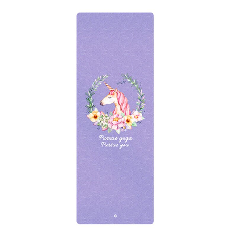 Bedruckte yogamatte aus naturkautschuk-wildleder, 183*68*1.5mm rutschfeste, umweltfreundliche übungsmatten für pilates, tanz, fitness und yoga: Lila einhorn