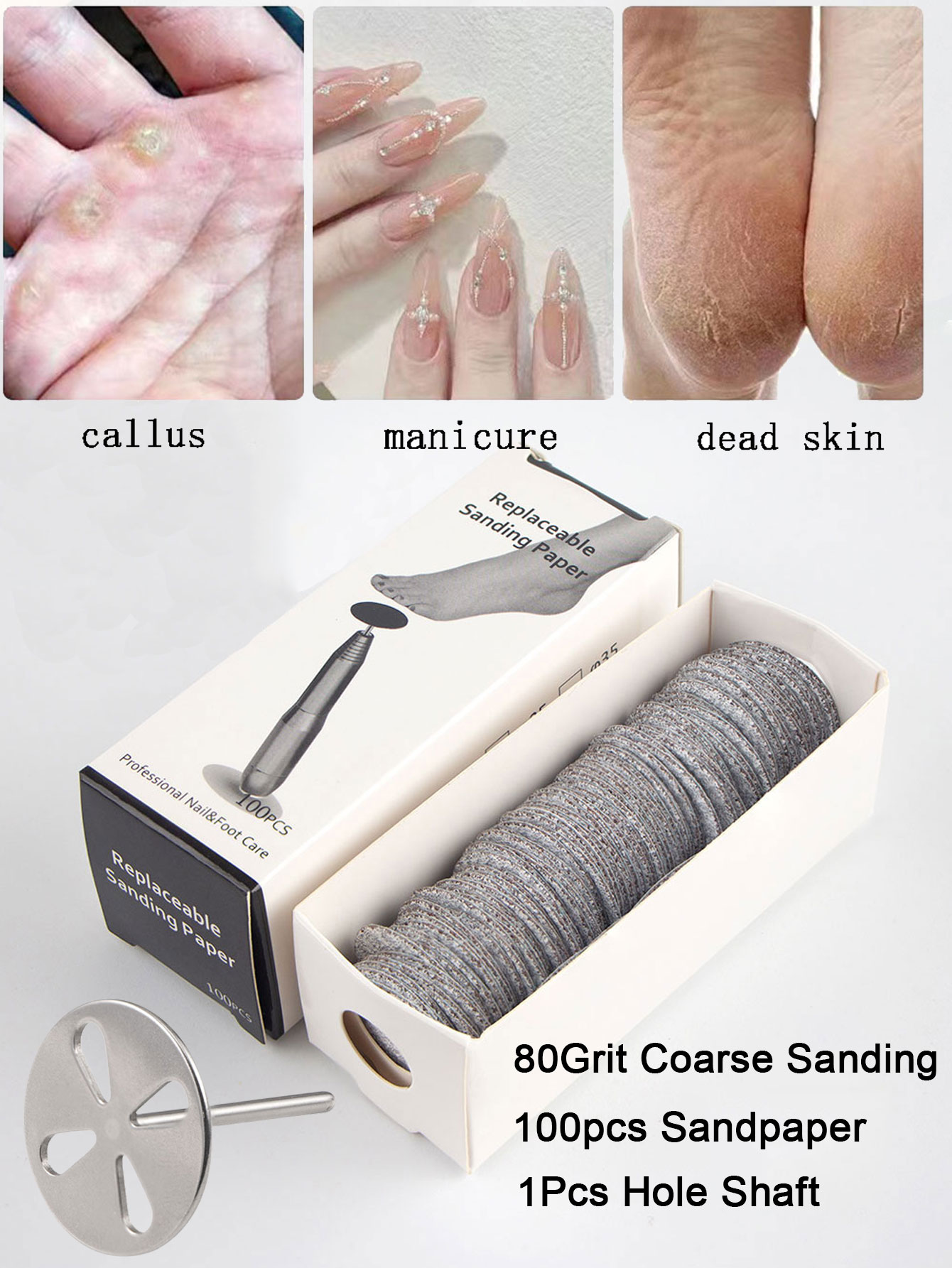 Papel de lija con boquilla de Metal para limas de pies, herramienta para quitar callos de piel muerta, herramienta de pedicura para cutículas, juego de papel de lija, 100 Uds.: Amarillo claro