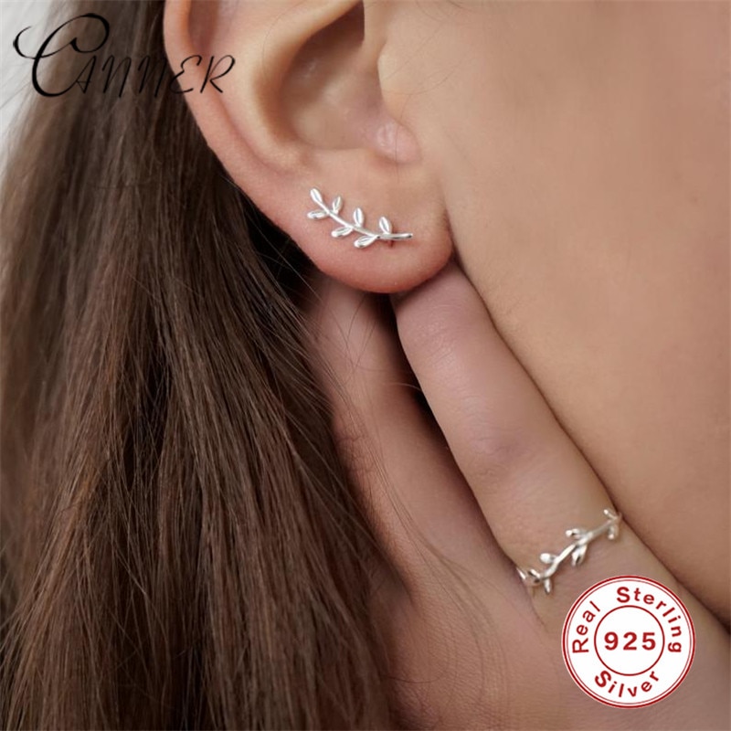 CANNER, pendientes de plata de ley 925 minimalistas a la para mujeres, joyería, pendientes trepadores de hojas, pendientes de tuerca, rama Oorbellen