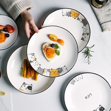 Nordic Kat Diepe Plaat Huishoudelijke Keramische Diner Set Combinatie Vierkante Schotel Leuke Creatieve Ondiepe Platen Ceramica Servies