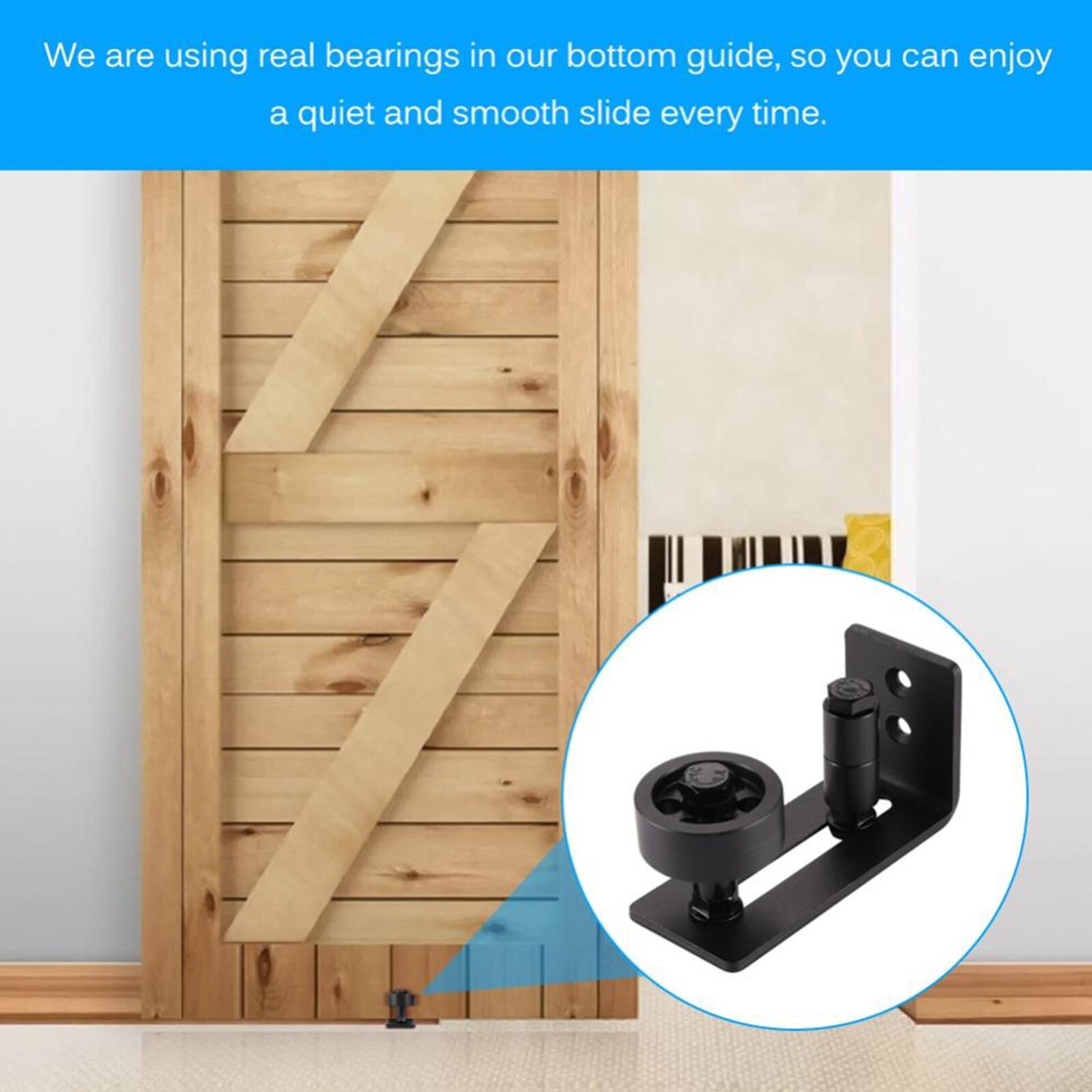 Black Floor Guide Sliding Barn Door Floor Guide Roller Bottom Lay-Flat