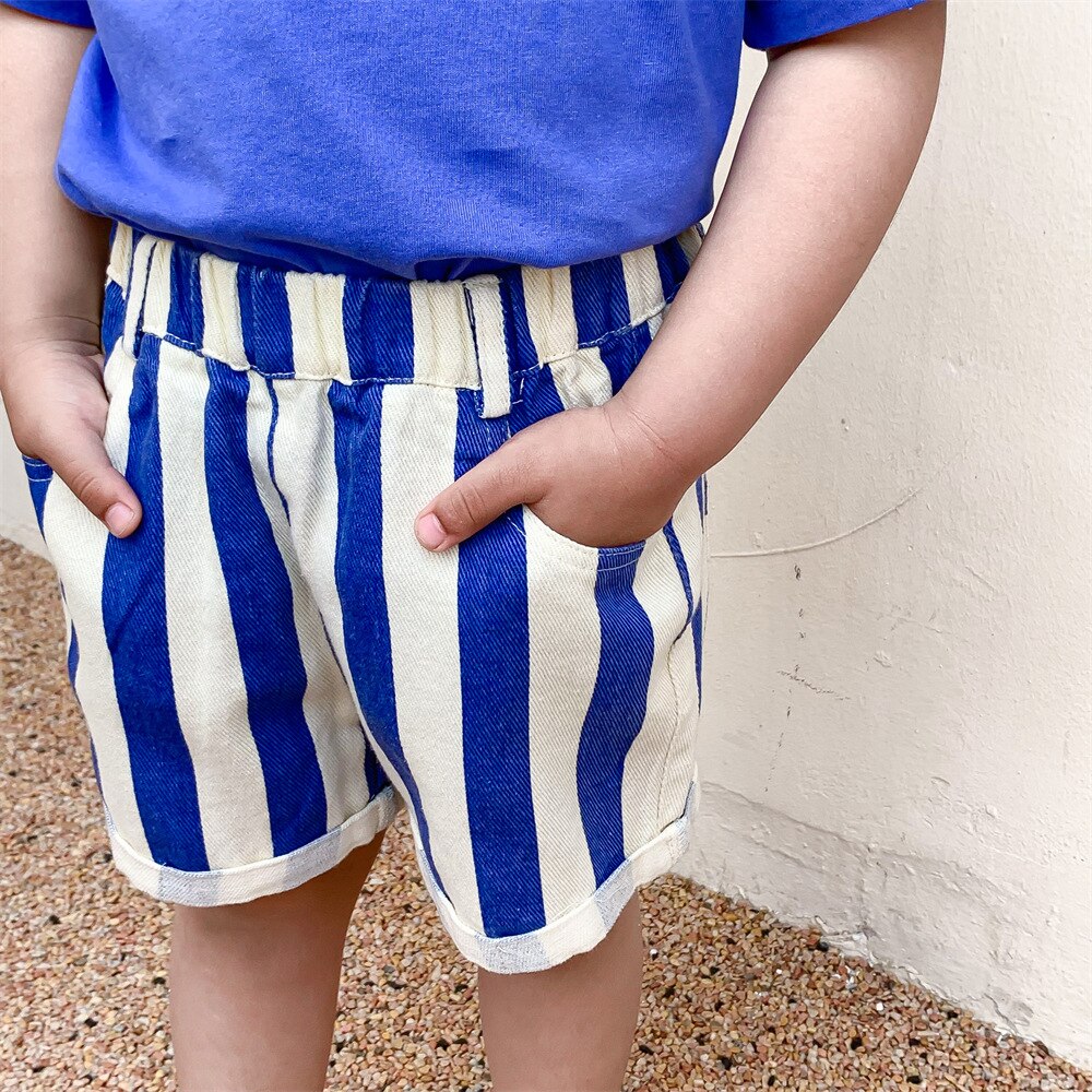 Pantaloncini di jeans per bambini 2220C 2022 nuovi pantaloni coreani in cotone lavato a righe verticali coreane per ragazzi e ragazze 2-7 anni