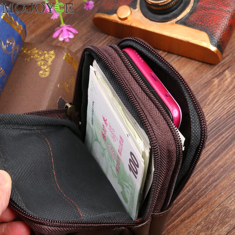 Multi-funksjon herre lommebok pu skinn glidelås veske belte bag casual klaff kort clutch holder mannlig telefon veske