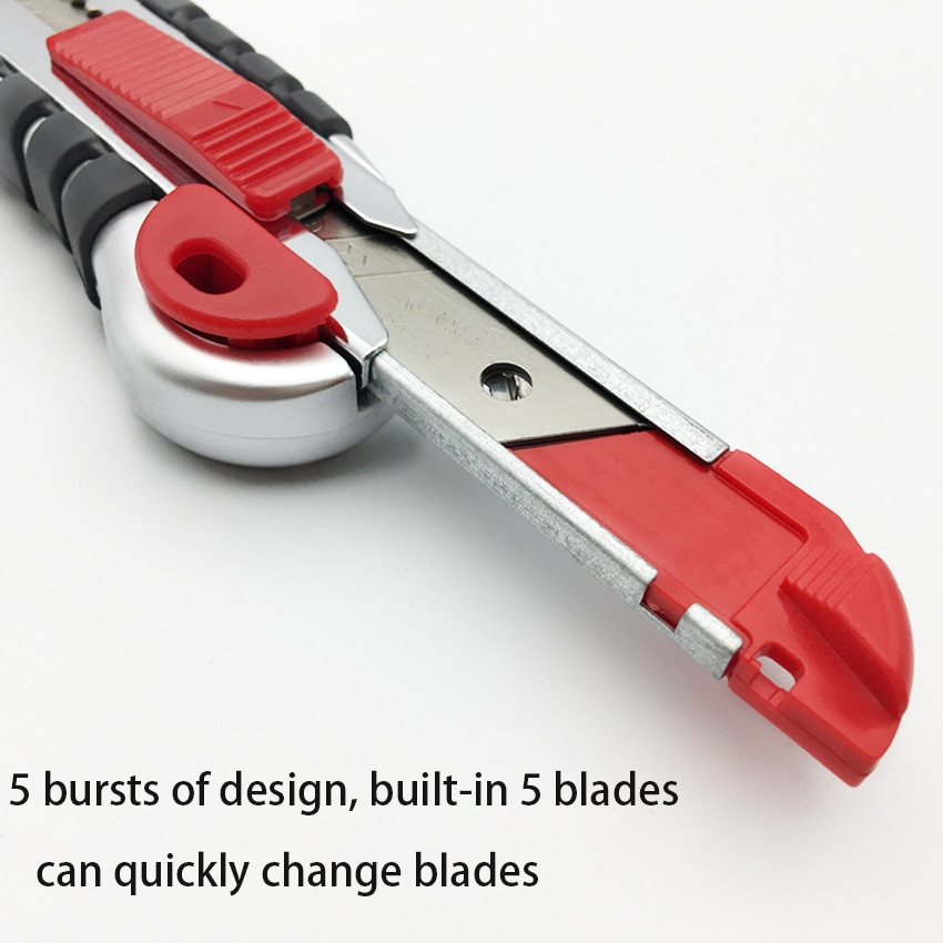 Cuchillo de alta resistencia SK5, hojas de papel tapiz de acero de aleación de 18mm, cuchillo de utilidad con bloqueo de tornillo, 5 cuchillas de almacenamiento Industrial para el hogar