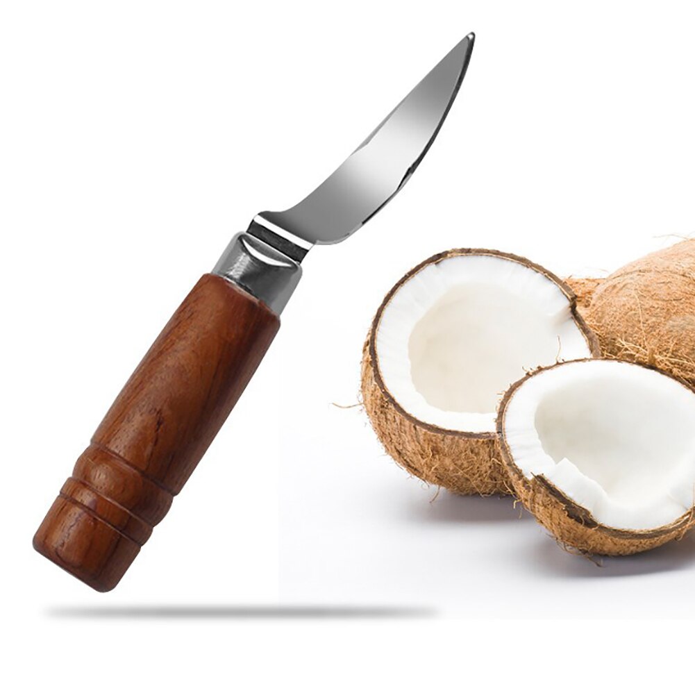 1 stk praktisk træhåndtag kokosnødåbner til køkken kokosnød kødfjerner rustfrit stål kokos kød fjernelse kokosnød værktøj