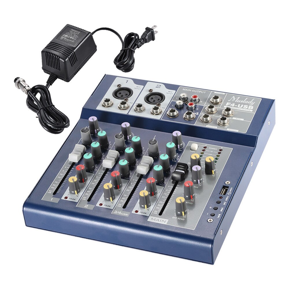 Muslady F4 Professionelle Metall 4 Kanal Live Mixing Konsole 3-Band EQ USB Funktion 48V Phantom mit bulit-in Wirkung: US PLUG