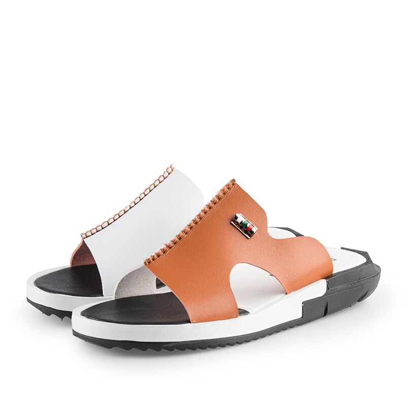 Læder mænd sandaler sommer strand hjemmesko casual sneakers udendørs strand sko stor størrelse: Hvidbrun / 10