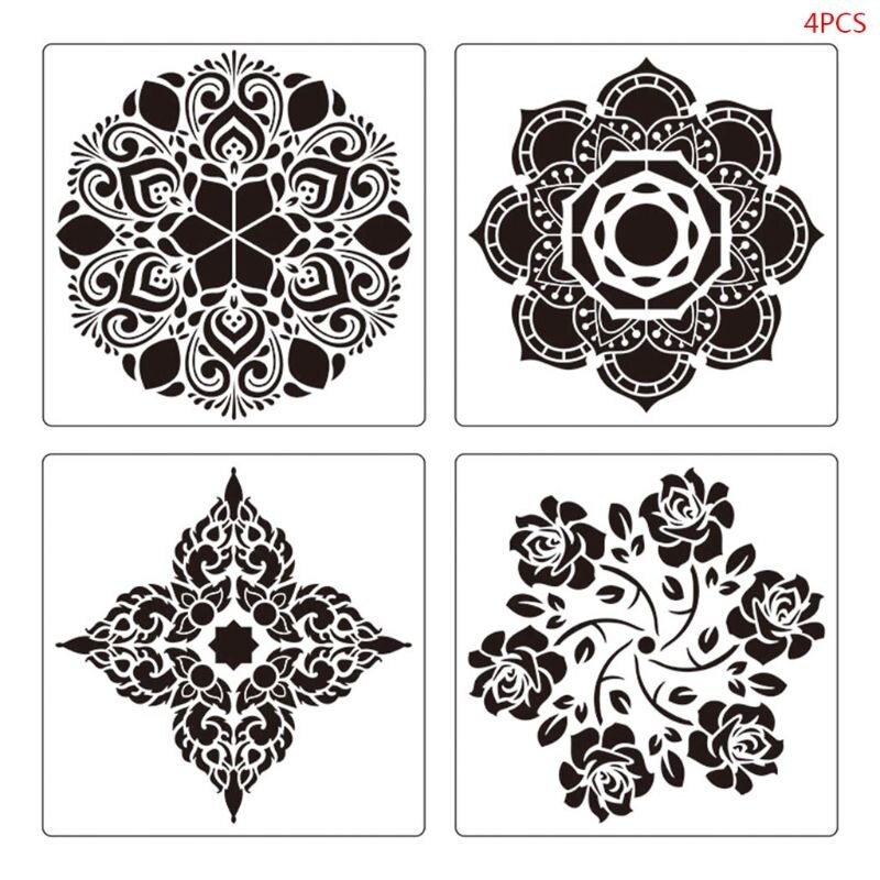 4 pièces fleur pochoir peinture murale bricolage dessin modèle pour carrelage meubles: 2