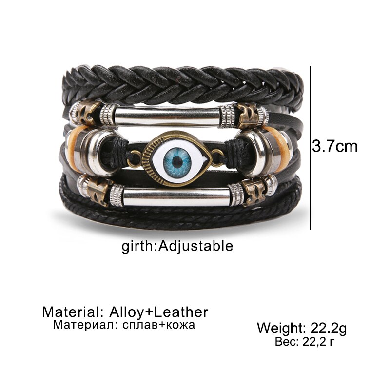 Ifmia justerbart flerlags læderarmbånd mænd håndlavet reb horn blad fjer sæt armbånd armbånd smykker