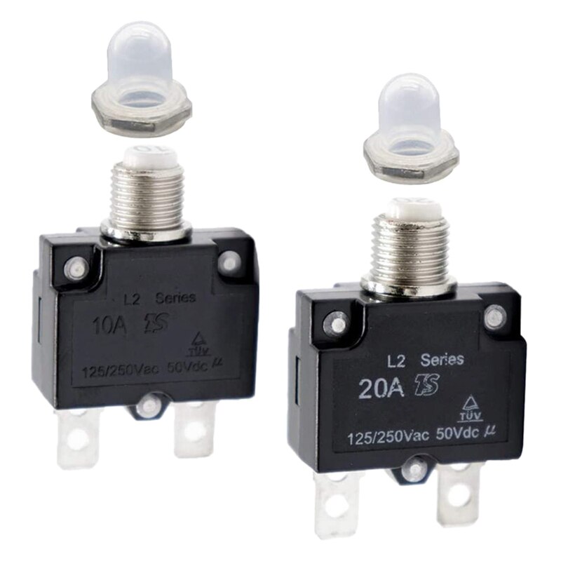2Pcs 20A/10A Push Button Manual Reset Thermal Circuit Breaker Overload Switch