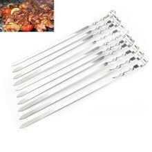 10Stck Edelstahl Grill Nadel BBQ Grill Flache Spieße BBQ Nadel Anti-Schleudern Griff Grill Zeichen dauerhaft Werkzeug 37x 0,5 CM