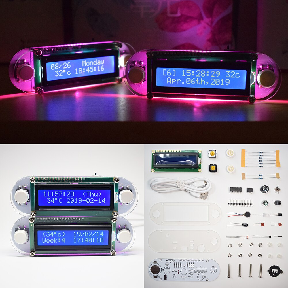 Digitale LED Kaarslicht Effect LCD1602 Trillingen Klok DIY Kit DIY Elektronische Digitale Klok DIY Klok Set