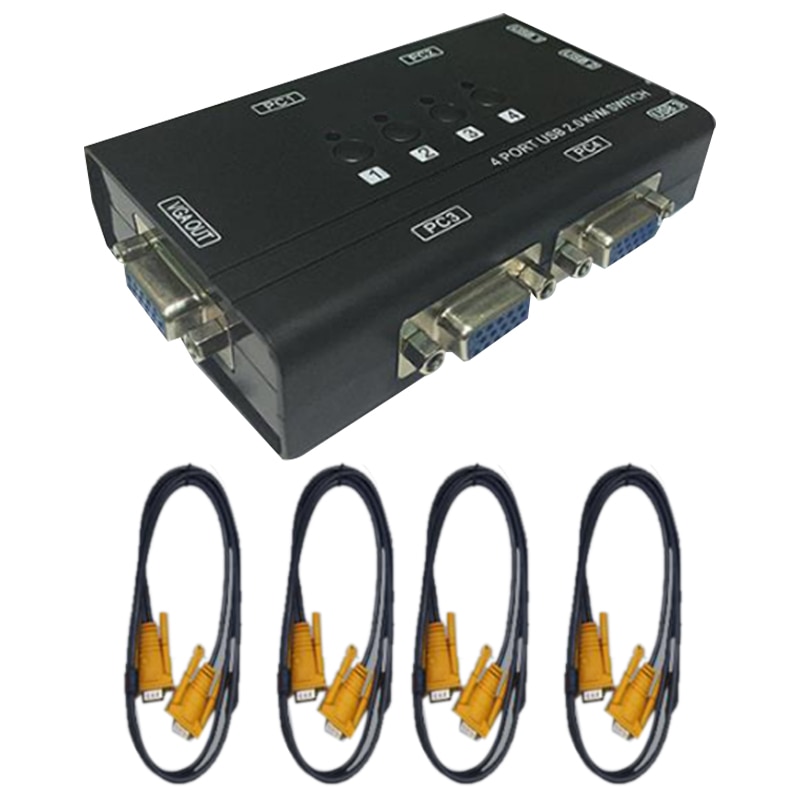 USB VGA KVM Switch with 4 Cables, 4 Port Selector Switcher for 4PC Sharing One Video Monitor and 3 USB Devices: Default Title