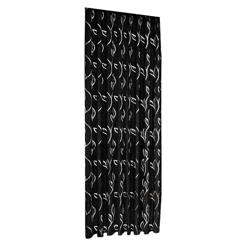 1 PCS Vines Leaves Tulle Door Window Curtain Drape Panel Sheer Scarf Valances: Black